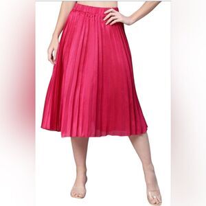 Vintage Andrea Gayle Vibrant Pink Pleated Midi Skirt Size 4 Petite Stretch Waist